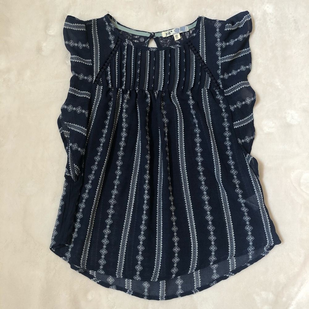 Navy & White Sheer Short Sleeve Blouse Size XS